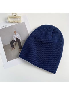 Generic White knitted hat for women autumn and winter Korean style fashionable all-matching solid color big head circumference wool pullover hat confinement delivery Navy blue 