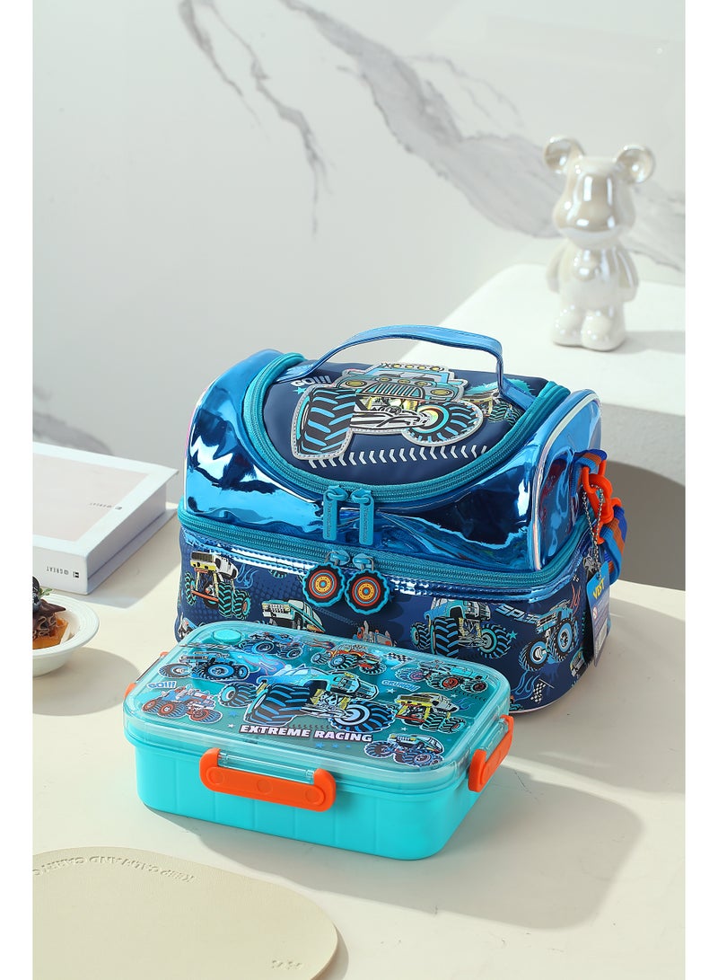 VEST Kids Lunch Bag, Monster Truck Off Road Insulated Lunch Bag, Portable Double Layer Thermal Lunch Box Bag for Boys 25.5×16.5×17cm - Image 2