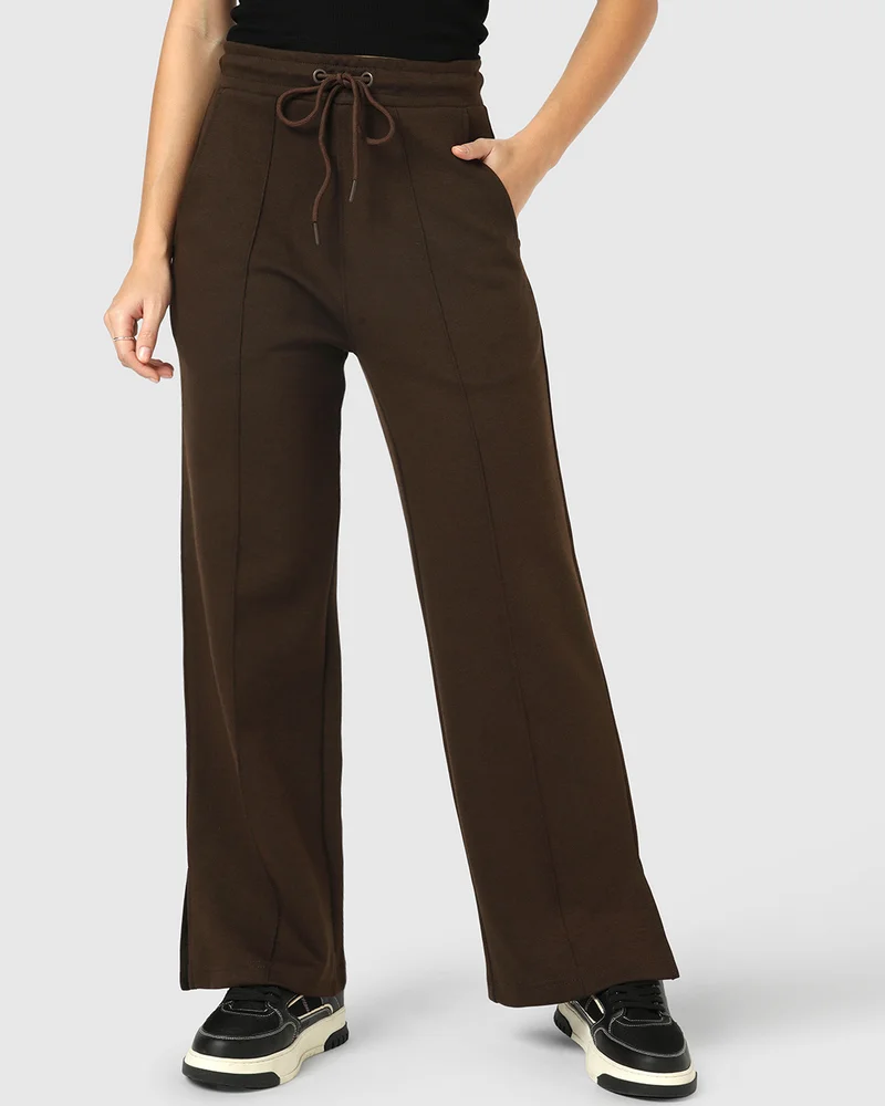 bewakoof Women's Chocolate Brown Oversized Track Pants