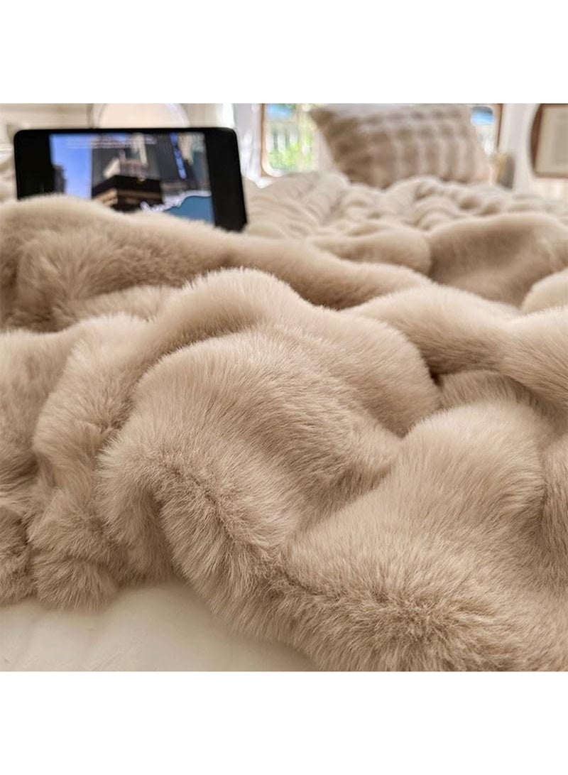 LIMOS Luxury Faux Rabbit Fur Throw Blanket Super Soft Heavy Warm Plush Fuzzy Cozy Blankets for Couch Bed Sofa  - Image 5