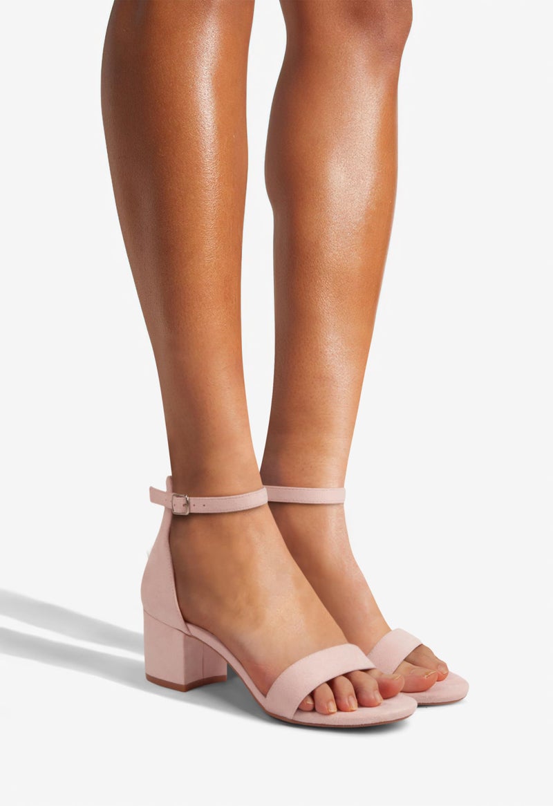 PARTY Women's Open Toe Ankle Strap Low Block Chunky Heels Sandals, Light Pink, 8 - Image 4