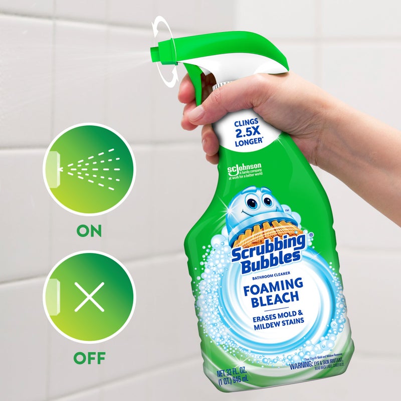 Scrubbing Bubbles رذاذ مطهر لتنظيف الحمام والدش من سكربينغ بابلز، يساعد في إزالة العفن والفطريات، 32 أونصة - Image 2