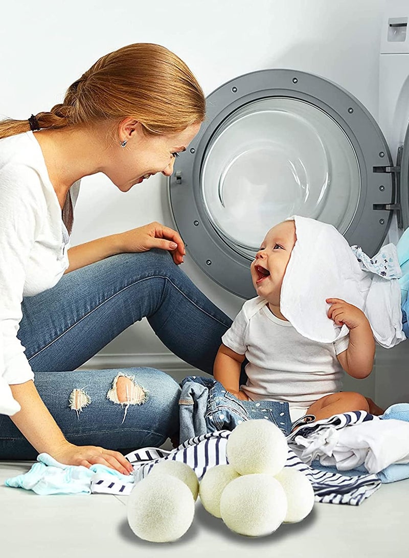 SYOSI Wool Dryer Balls, Wool Balls Clothes Dryer Laundry Softener Dehumidification Decrease Drying Time Washing Reusable Static Free, Baby Safe, Saving Energy and Time, White 6 Count - Image 2