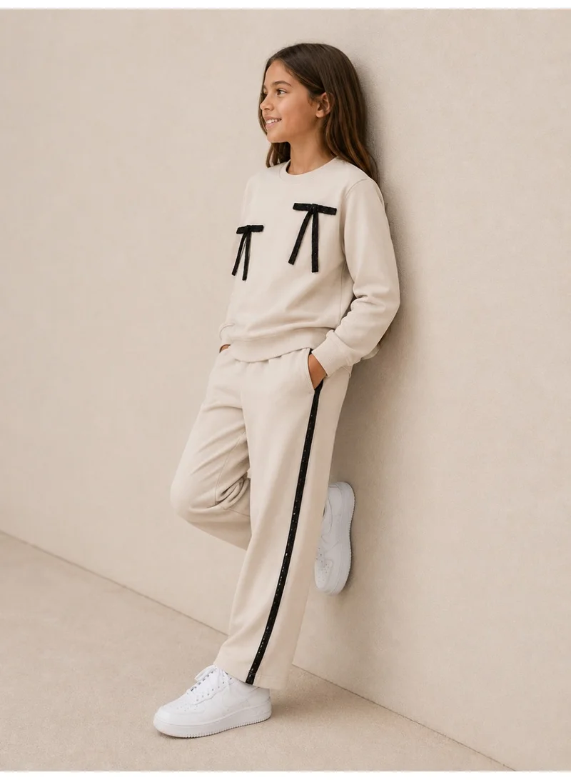 فكتور اند جين Girls Bow Detail Sweatshirt and Wide Leg Pants Set