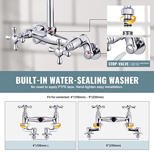 iVIGA 26" Height Commercial Kitchen Faucet Wall Mount with Pre-Rinse Sprayer, 4" to 9" Adjustable Center with Humanized Handle Design & 10" Add-on Swing Spout Faucet & Coiled Spring Pull Down Spray - Image 2