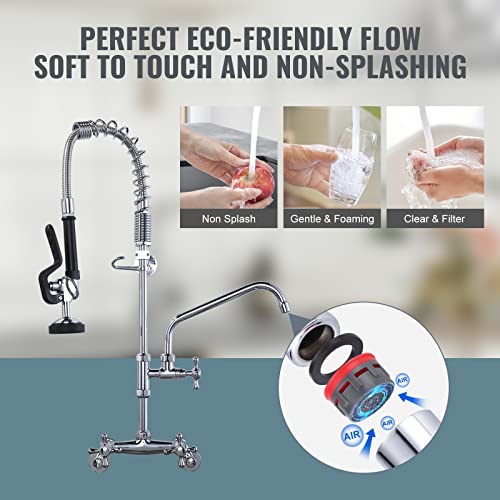 iVIGA 26" Height Commercial Kitchen Faucet Wall Mount with Pre-Rinse Sprayer, 4" to 9" Adjustable Center with Humanized Handle Design & 10" Add-on Swing Spout Faucet & Coiled Spring Pull Down Spray - Image 5