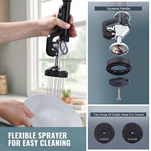 iVIGA 26" Height Commercial Kitchen Faucet Wall Mount with Pre-Rinse Sprayer, 4" to 9" Adjustable Center with Humanized Handle Design & 10" Add-on Swing Spout Faucet & Coiled Spring Pull Down Spray - Image 4