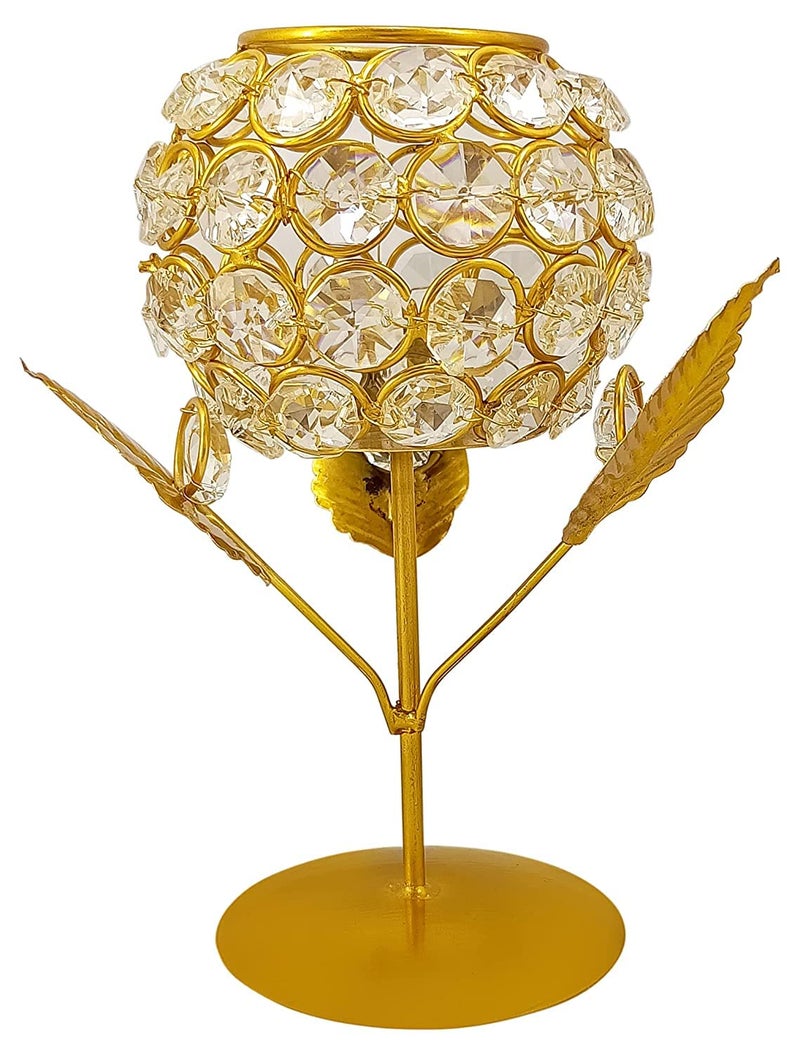 Quace Crystal Flower Gold Glass TeaLight Holder Pack of 2 - Image 5