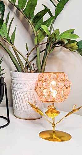 Quace Crystal Flower Gold Glass TeaLight Holder Pack of 2 - Image 2