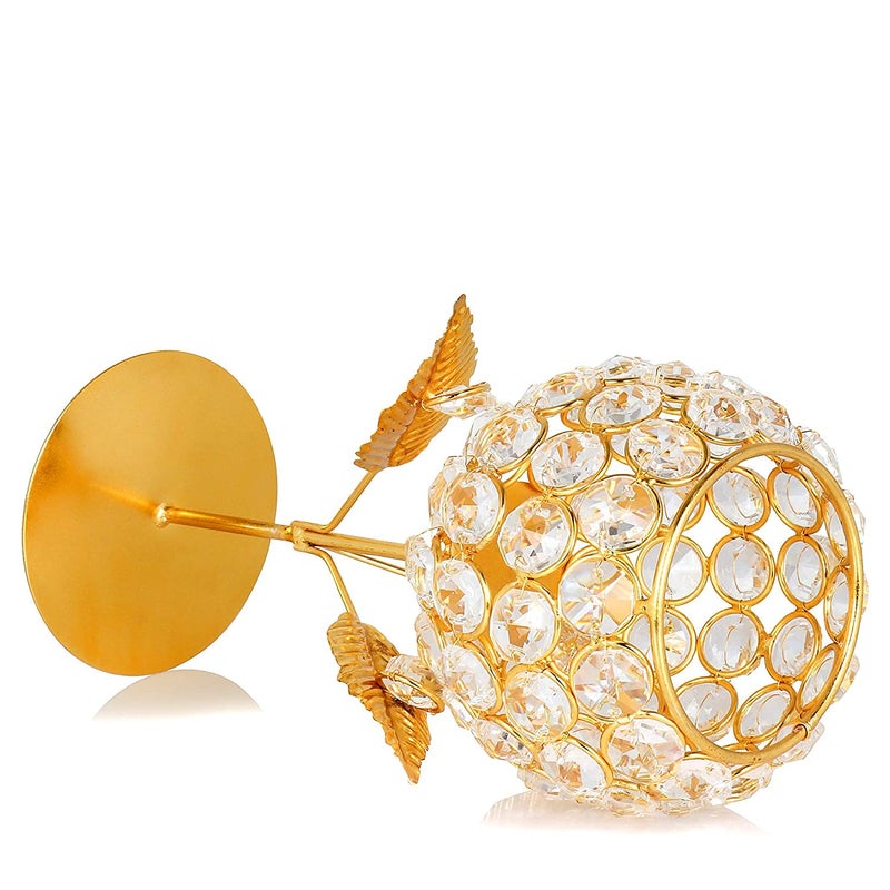 Quace Crystal Flower Gold Glass TeaLight Holder Pack of 2 - Image 4