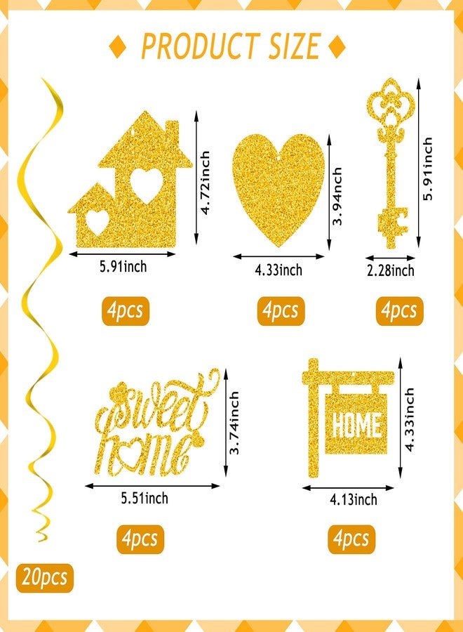 Containlol 40 Pieces Housewarming Party Decorations Welcome Home Swirl Supplies Hanging Glitter Swirls Housewarming Hanging Signs for Home Welcome Party Decorations(Gold) - Image 2