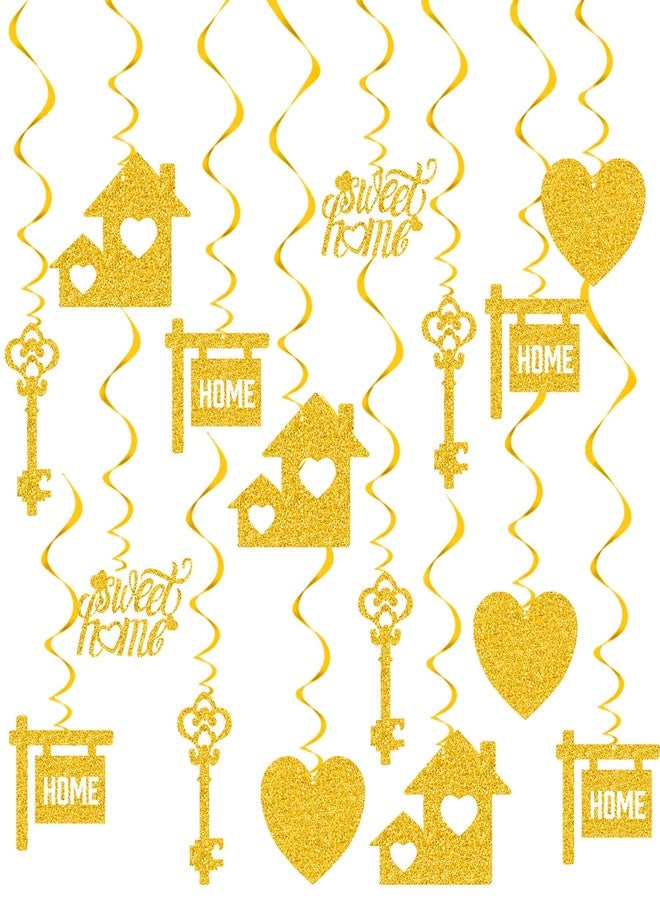Containlol 40 Pieces Housewarming Party Decorations Welcome Home Swirl Supplies Hanging Glitter Swirls Housewarming Hanging Signs for Home Welcome Party Decorations(Gold) - Image 1