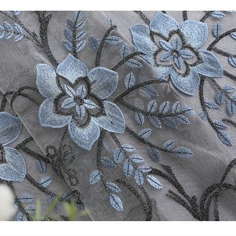 Amidoudou 1 Pair European Double Layer Curtains for Living Room Bedroom Luxury Flower Embroidered Curtains with Valance (Grey,52x96 Inch) - Image 4