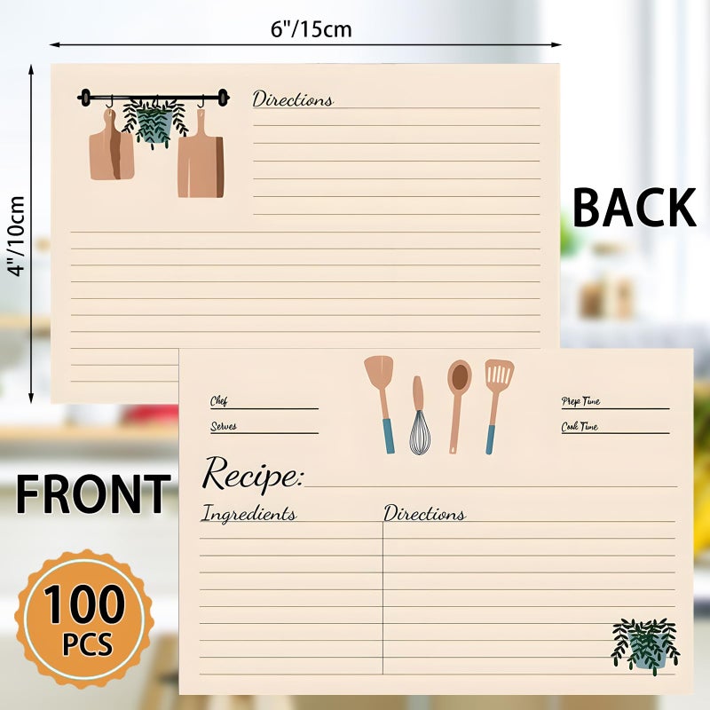 SCORYULE 100 Sheets Recipe Cards, 4x6 Inches Double Sided Cards, Blank Cardstock Cards for Recording Recipes, Kitchen Diaries, Bridal shower, Banquet Preparation - Image 2