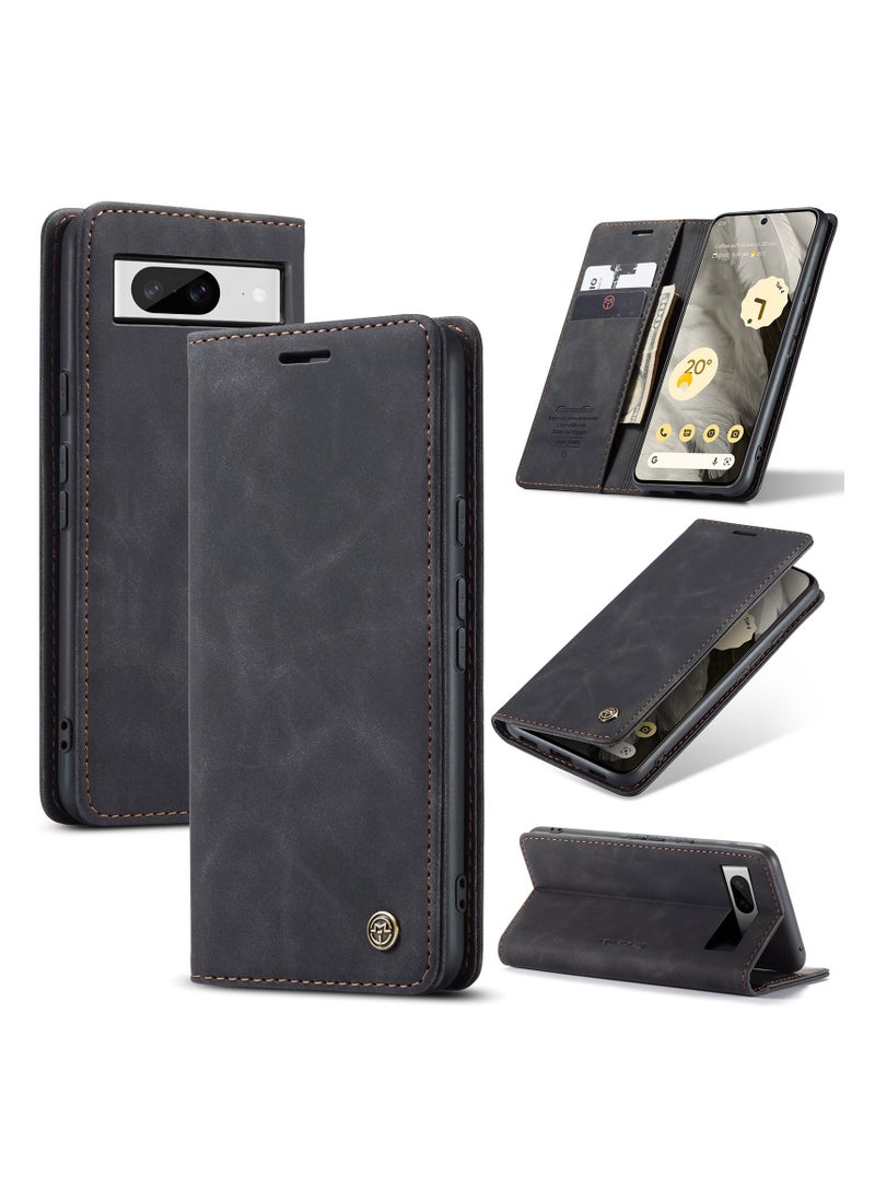 CaseMe - CaseMe Google Pixel 7 Case Wallet, for Google Pixel 7 Wallet Case Book Folding Flip Folio Case with Magnetic Kickstand Card Slots Protective Cover - Black - Image 1