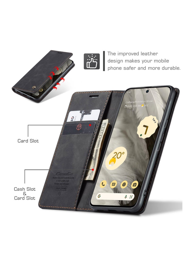 CaseMe - CaseMe Google Pixel 7 Case Wallet, for Google Pixel 7 Wallet Case Book Folding Flip Folio Case with Magnetic Kickstand Card Slots Protective Cover - Black - Image 1