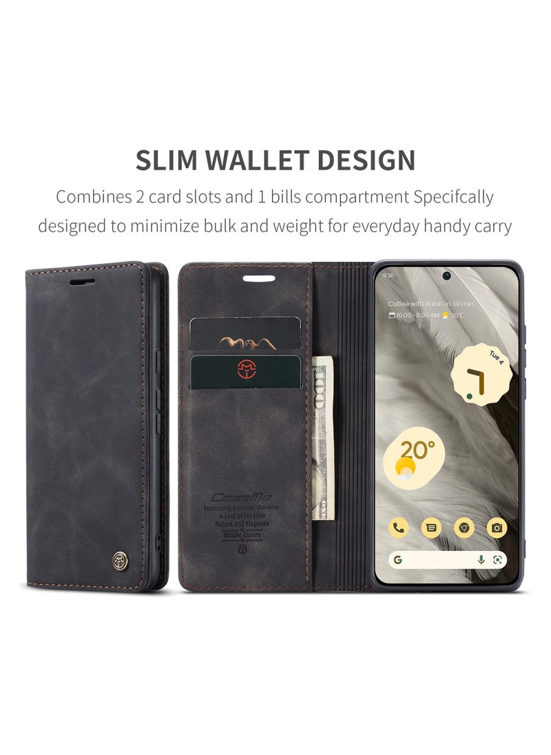 CaseMe - CaseMe Google Pixel 7 Case Wallet, for Google Pixel 7 Wallet Case Book Folding Flip Folio Case with Magnetic Kickstand Card Slots Protective Cover - Black - Image 1