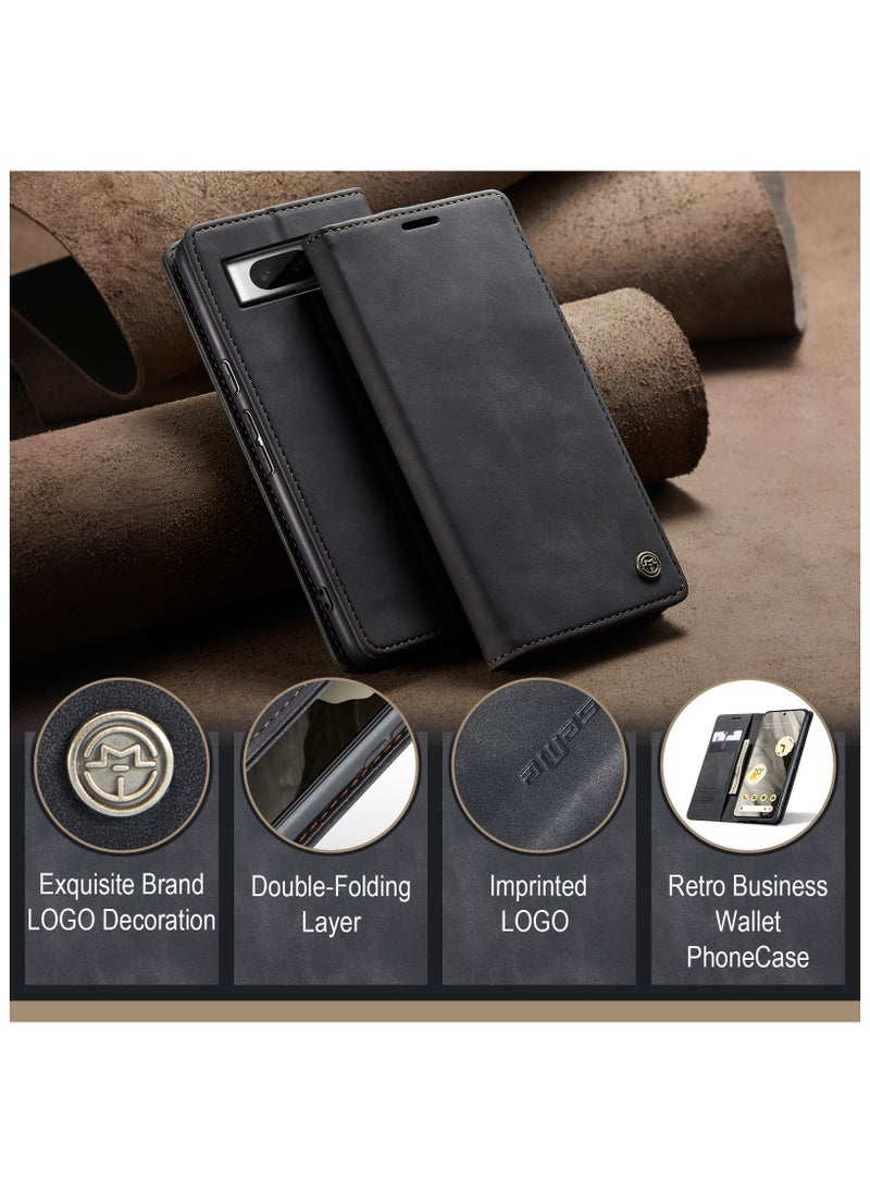 CaseMe - CaseMe Google Pixel 7 Case Wallet, for Google Pixel 7 Wallet Case Book Folding Flip Folio Case with Magnetic Kickstand Card Slots Protective Cover - Black - Image 1