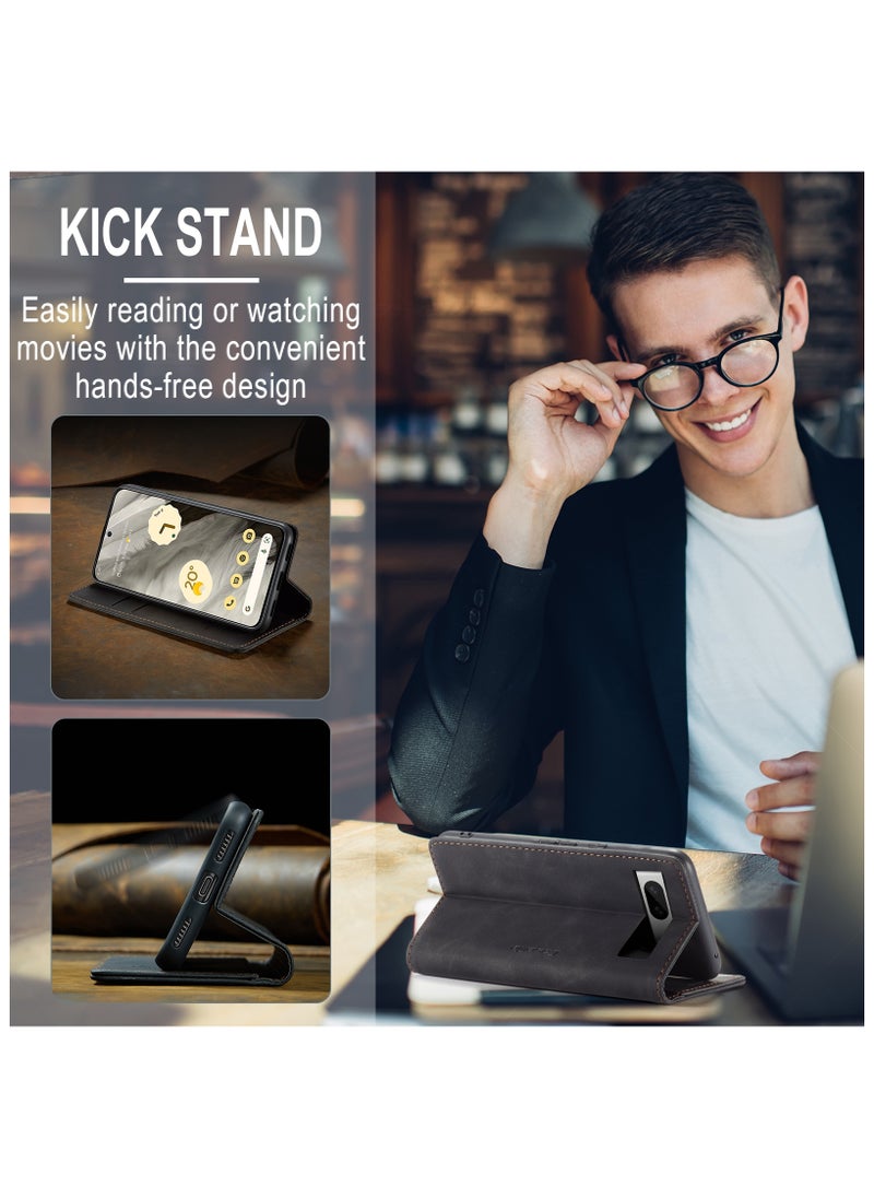 CaseMe - CaseMe Google Pixel 7 Case Wallet, for Google Pixel 7 Wallet Case Book Folding Flip Folio Case with Magnetic Kickstand Card Slots Protective Cover - Black - Image 1