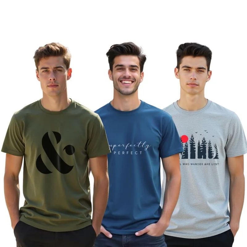 NOBERO Men's Graphic Printed Cotton T-Shirt Pack of 3