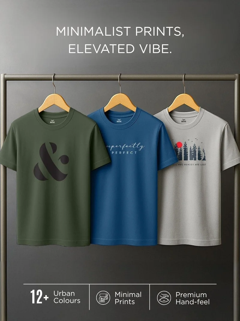 NOBERO  Men's Graphic Printed Cotton T-Shirt Pack of 3 for Men | Best Price UAE