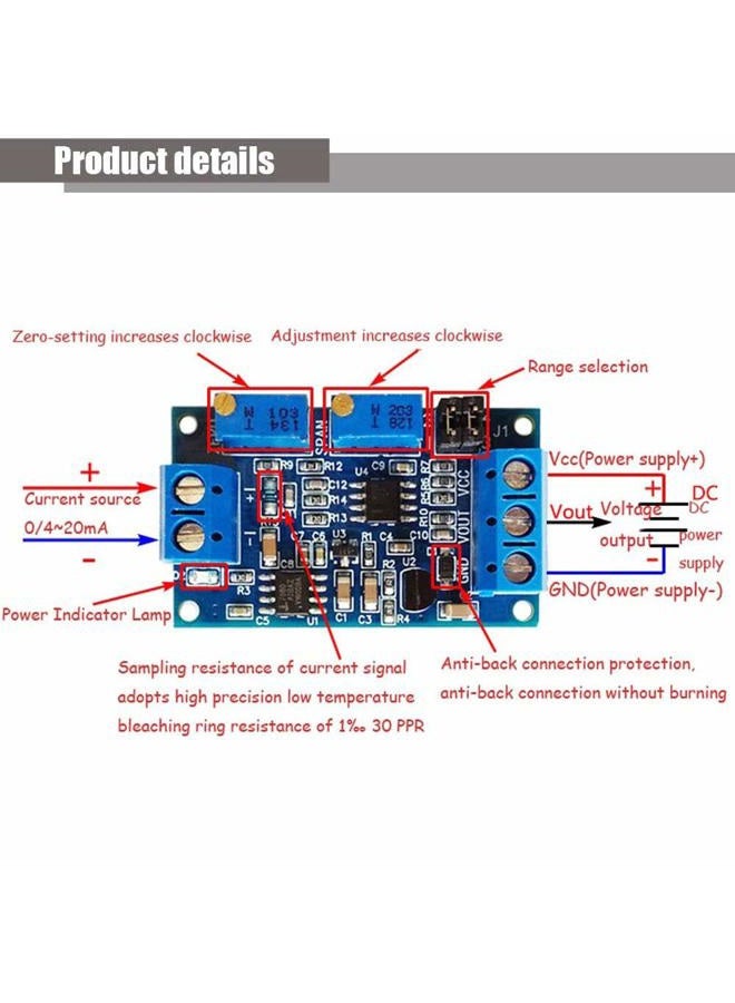 Acxico 4Pcs Current to Voltage Converter Module 0/4-20mA to 0-3.3V 0-5V 0-10V Voltage Transmitter Signal Conversion Conditioning Board - Image 4