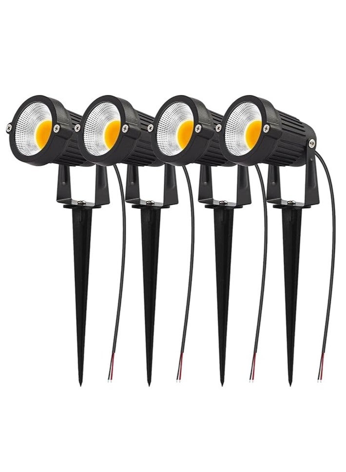 ESNCO إضاءة LED للمناظر الخارجية 12 واط مقاومة للماء IP65 أضواء حديقة COB كشافات مع قاعدة مدببة لمصباح زينة الحديقة (4 عبوات) (أبيض دافئ) - Image 1
