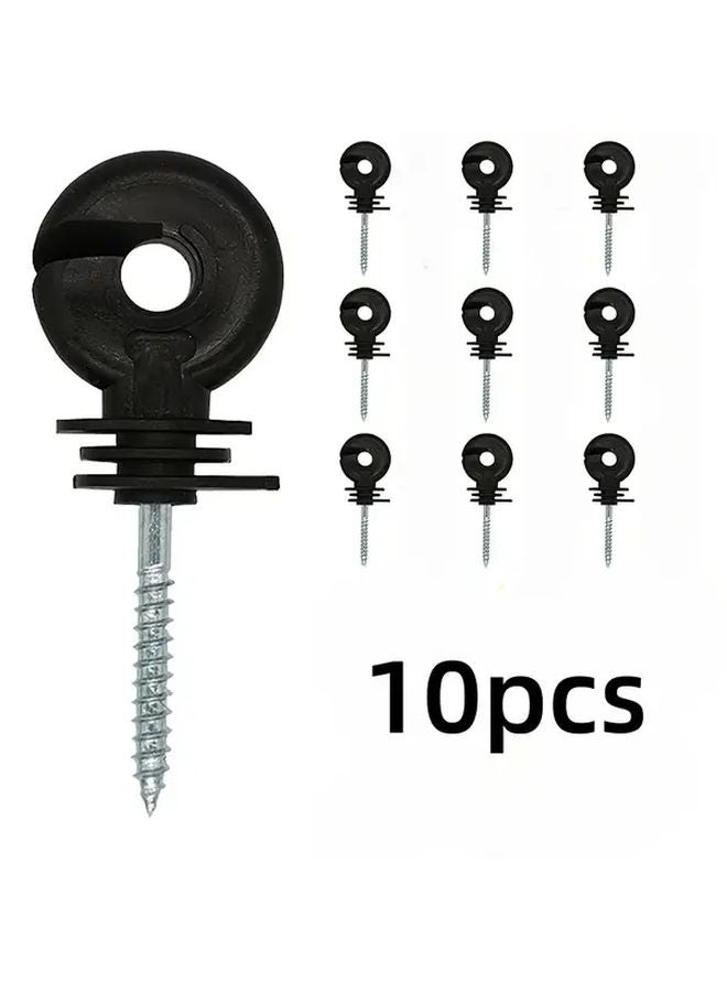 Black Plastic Coated Electric Fence Insulators 10pcs Spiral Installation for Wooden Stakes - Image 1
