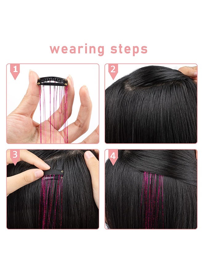 Gold Hair Tinsel Packs of 12Pcs Clip in Hair Tinsel Kit 20.5 inch Fairy Hair Tinsel Heat Resistant for Women Girls Glitter Hair Extensions for   Cosplay Party (Golden) - Image 3