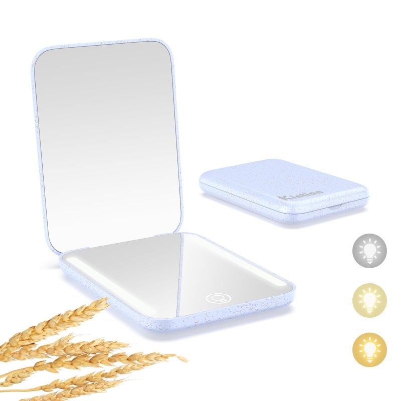 Kintion Rechargeable Pocket Mirror, Wheat Straw Material 1X/3X Magnification Portable Compact Mirror, Handheld Travel Mirror, Small Purse Mirrors for Women, Purple - Image 1