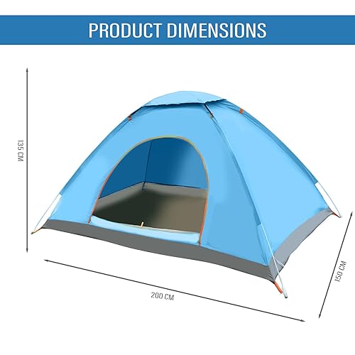 Hacer Camping Automatic Tent for 3 Person 2 Doors 210D+170T Fabric Lightweight Backpacking Waterproof Windproof Portable Cabin for 2 to 3 Persons Suitable for Hiking (Multicolor, 1 PC) - Image 2