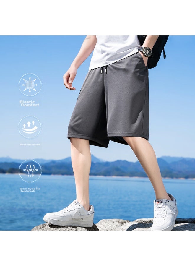 Geniolamode Ice Silk Shorts For Men, Summer Lightweight Cool-feeling Quick-dry Mesh Breathable Sweat-absorbing Five-point Pants, Black, M - Image 1