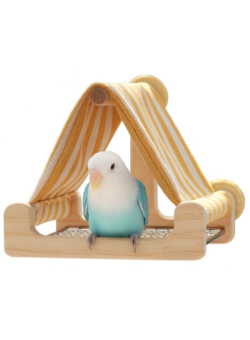 Bird Tent with Wooden House & Stainless Steel Bottom – Cozy Cotton Hideaway for Parakeets, Lovebirds, Cockatiels, Conures & Budgies (Yellow) - Image 1