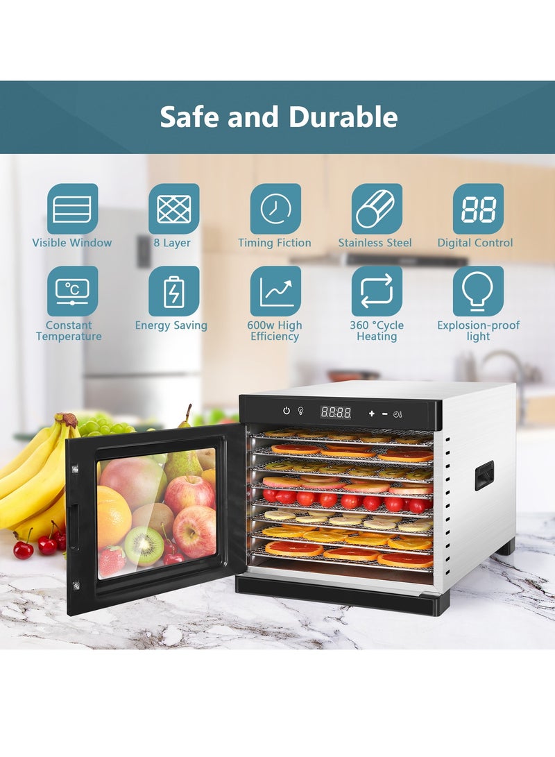 ET-LIFE Food Dehydrator with 8 Layers, Stainless Steel Food Dryer Machine, LED Touch Control Design, Adjustable Temperature and Time, for Fruit/Meat/Beef/Dog Treatments, Black - Image 3