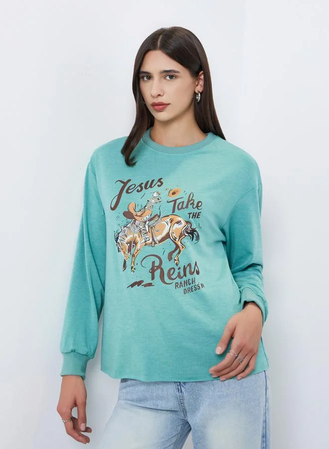 Take Two Take Two Green Graphic Print Regular Fit T-Shirt