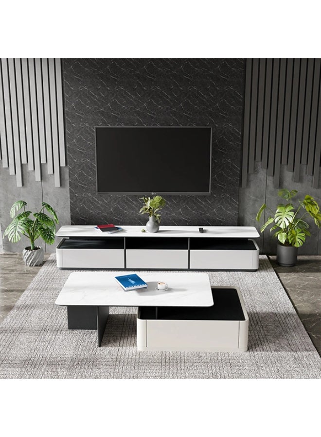 NEO FRONT FURNITURE TV Unit – White Marble Top with Wooden Base, 3-Drawer Luxury Modern TV Stand for Living Room & Home Décor (220 x 42 x 40 cm) T376  - Image 2