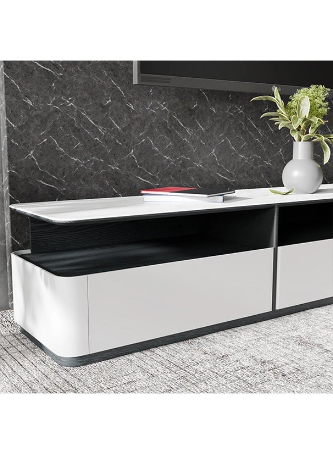 NEO FRONT FURNITURE TV Unit – White Marble Top with Wooden Base, 3-Drawer Luxury Modern TV Stand for Living Room & Home Décor (220 x 42 x 40 cm) T376  - Image 4