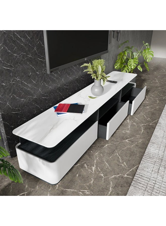 NEO FRONT FURNITURE TV Unit – White Marble Top with Wooden Base, 3-Drawer Luxury Modern TV Stand for Living Room & Home Décor (220 x 42 x 40 cm) T376  - Image 5