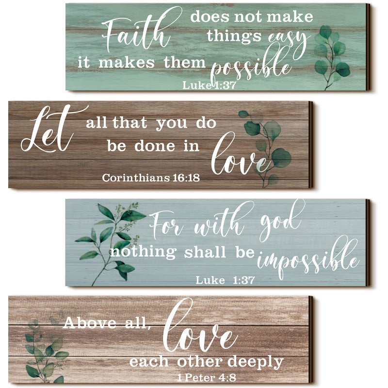 Yulejo 4 Pieces Bible Verses Wall Decor Psalms Scripture Wooden Christian Sign Rustic Wall Art Prayer Decorations for Home (Retro) - Image 1