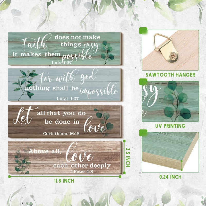 Yulejo 4 Pieces Bible Verses Wall Decor Psalms Scripture Wooden Christian Sign Rustic Wall Art Prayer Decorations for Home (Retro) - Image 3