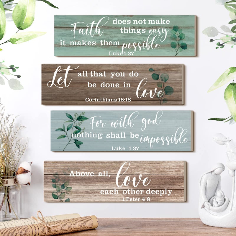 Yulejo 4 Pieces Bible Verses Wall Decor Psalms Scripture Wooden Christian Sign Rustic Wall Art Prayer Decorations for Home (Retro) - Image 2