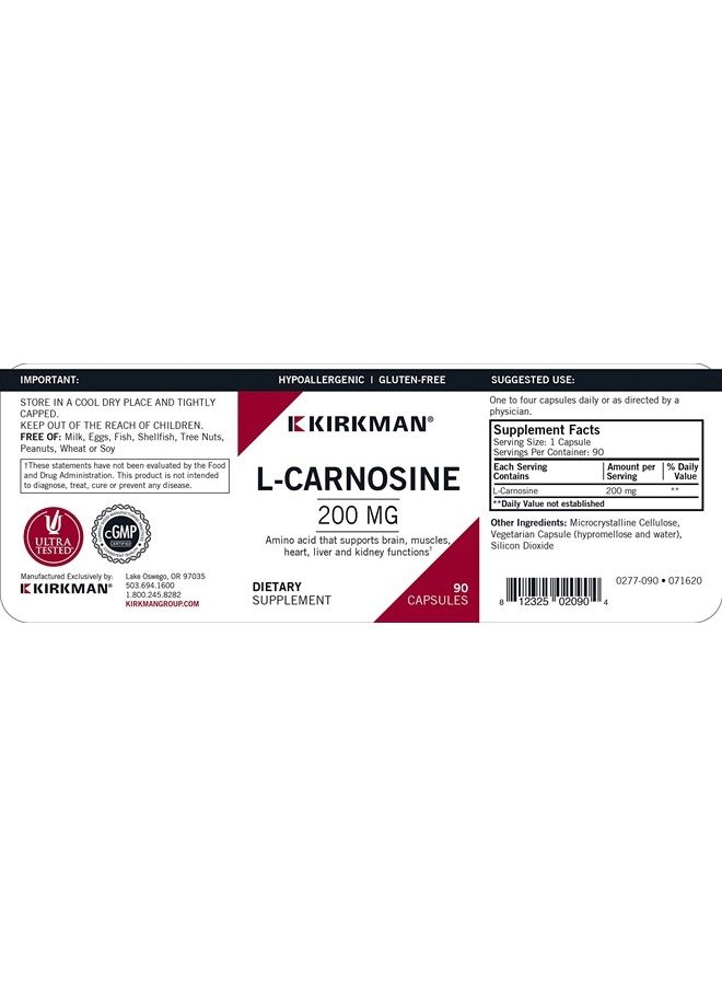 Kirkman L-Carnosine 200 mg - Hypoallergenic 90 Vegetarian Capsules - Image 3
