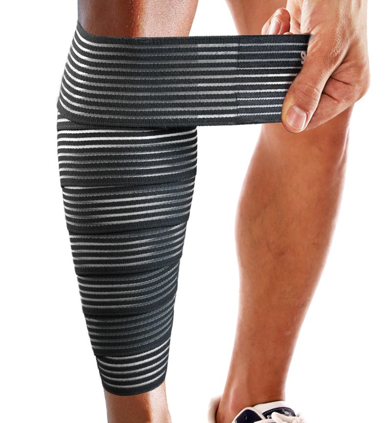 HiRui Calf Compression Wraps, 71" Adjustable Elastic Bandage Sleeves, Lower Leg Calf Support for Men & Women, Shin Splints Relief, Varicose Veins, Fitness, Running, Basketball, Soccer (1, Black) - Image 1