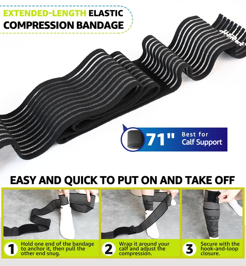 HiRui Calf Compression Wraps, 71" Adjustable Elastic Bandage Sleeves, Lower Leg Calf Support for Men & Women, Shin Splints Relief, Varicose Veins, Fitness, Running, Basketball, Soccer (1, Black) - Image 5