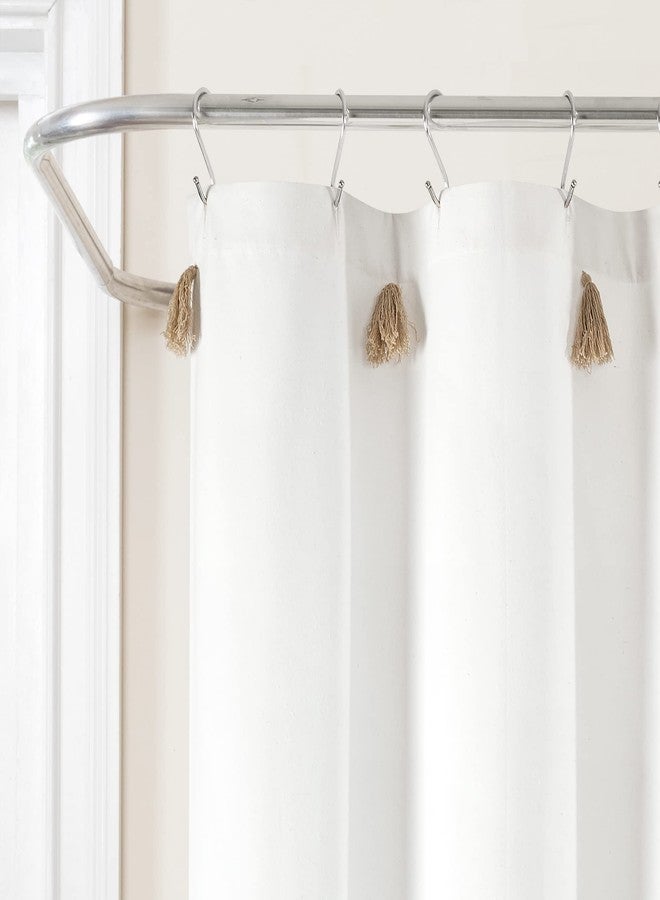 Lush Decor Boho Tassel Stripe Yarn Dyed Eco-Friendly Recycled Cotton Shower Curtain, 72" x 72", Neutral & White - Image 2