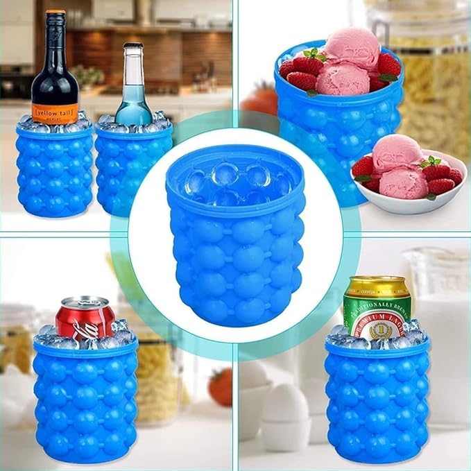 QUALIZA Ice Cube Maker Mould Ice Tray Silicone Ice Bucket 2 in 1 IceBall Makers for Home Round Portable Ice Bucket for Frozen Whiskey Cocktail BeveragesSpace Saving Ice Cube Maker for Party - Image 4