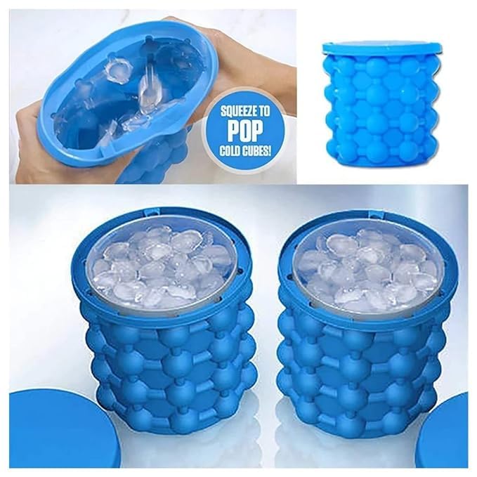 QUALIZA Ice Cube Maker Mould Ice Tray Silicone Ice Bucket 2 in 1 IceBall Makers for Home Round Portable Ice Bucket for Frozen Whiskey Cocktail BeveragesSpace Saving Ice Cube Maker for Party - Image 2