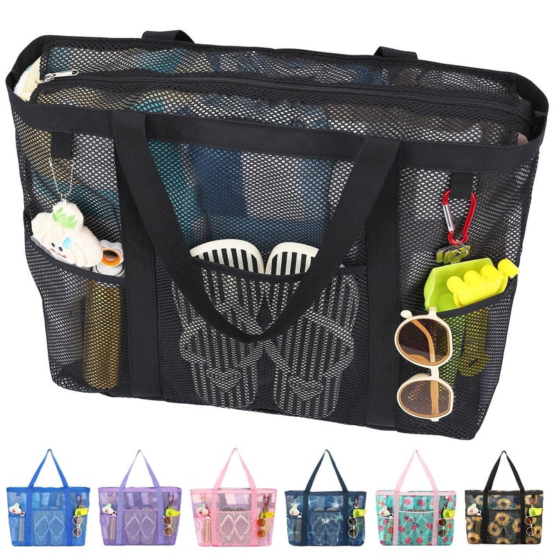 Fammart Mesh Beach Bag with Zipper for Women Large Beach Tote Sandproof Toys Pool Swim Bag Travel Vacation Cruise Essentials - Image 2