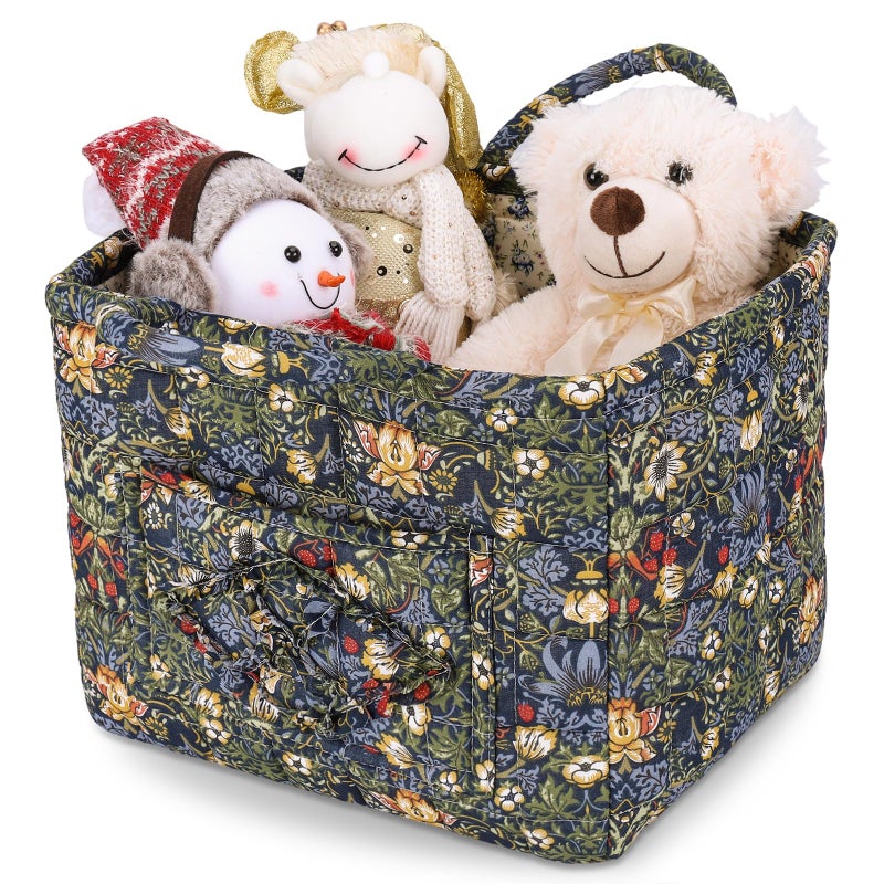 Storage Basket Boho Fabric Large Collapsible Floral Laundry Nursery Hamper Portable Folding Storage for Clothes Toys Blue