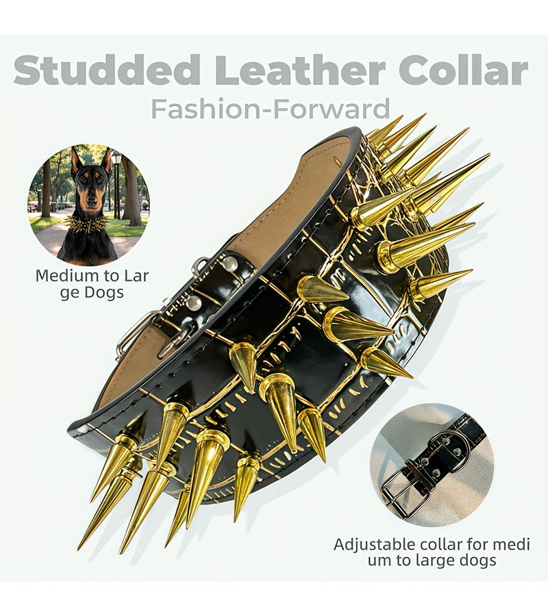 Adjustable XXL Studded Dog Collar For Large And Medium Dogs Durable Black Pet Collar With Barbed Spikes For Safety And Style - Image 1